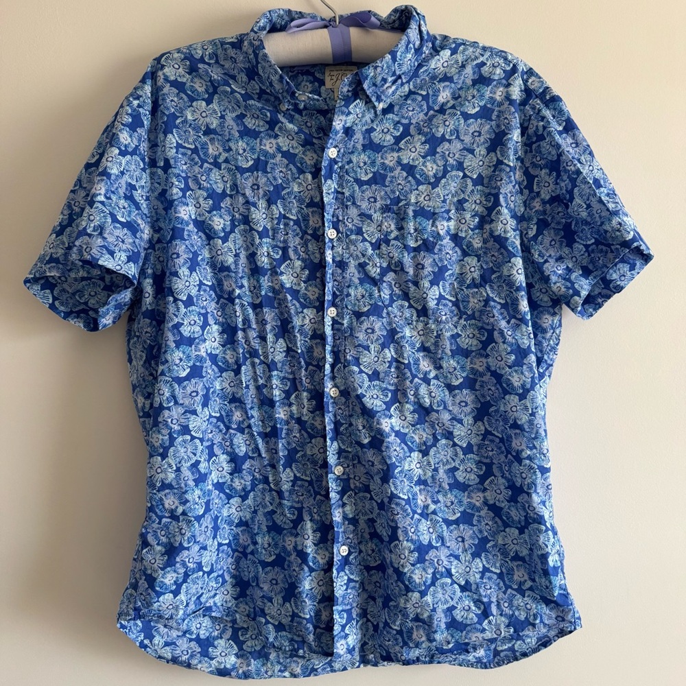 J Crew Floral Print Hawaiian Tiki Short Sleeve Button Shirt XL Cotton